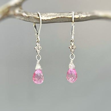 Pink Topaz earrings dangle, Sterling Silver, Rose Gold dangly boho handmade crystal gemstone jewelry for women February Birthstone gift mom