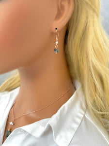 Dangly Moss Agate Earrings dainty raw gemstone crystal earrings Rose Gold, Sterling Silver, 14k Gold