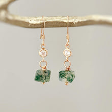 Load image into Gallery viewer, Moss Agate Earrings dainty raw gemstone crystal earrings in Moss agate