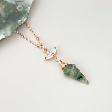 Moss Agate Necklace Rose Gold Crystal Moss Agate Jewelry for Women