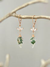 Load image into Gallery viewer, Crystal and Moss Agate Earrings Dangle Rose Gold, Sterling Silver, 14k Gold Fill
