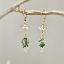 Load image into Gallery viewer, Crystal Moss Agate Earrings Dangle Rose Gold, Sterling Silver, 14k Gold Fill