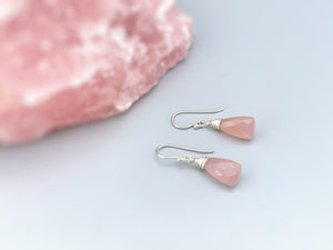 Pink Chalcedony earrings dangle Sterling Silver, Gold, Rose Gold
