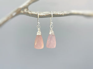 Pink Chalcedony earrings dangle Sterling Silver, Gold, Rose Gold