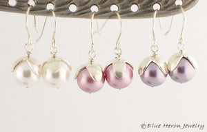 Pea Pod Pearl Earrings Dangle Sterling Silver dangling drop artisan jewelry minimalist pearl handmade jewelry New Mom Baby shower gift