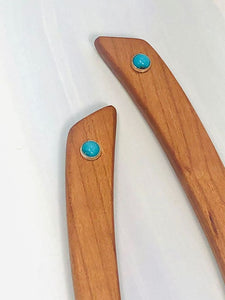 Cherry and Turquoise gemstone wood hair sticks, wooden hair sticks