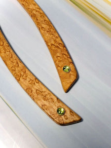 Genuine Prehnite and Birdseye Maple gemstone wood hair sticks, wood silver hair sticks