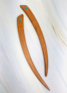 Cherry and Turquoise gemstone wood hair sticks, wooden hair sticks